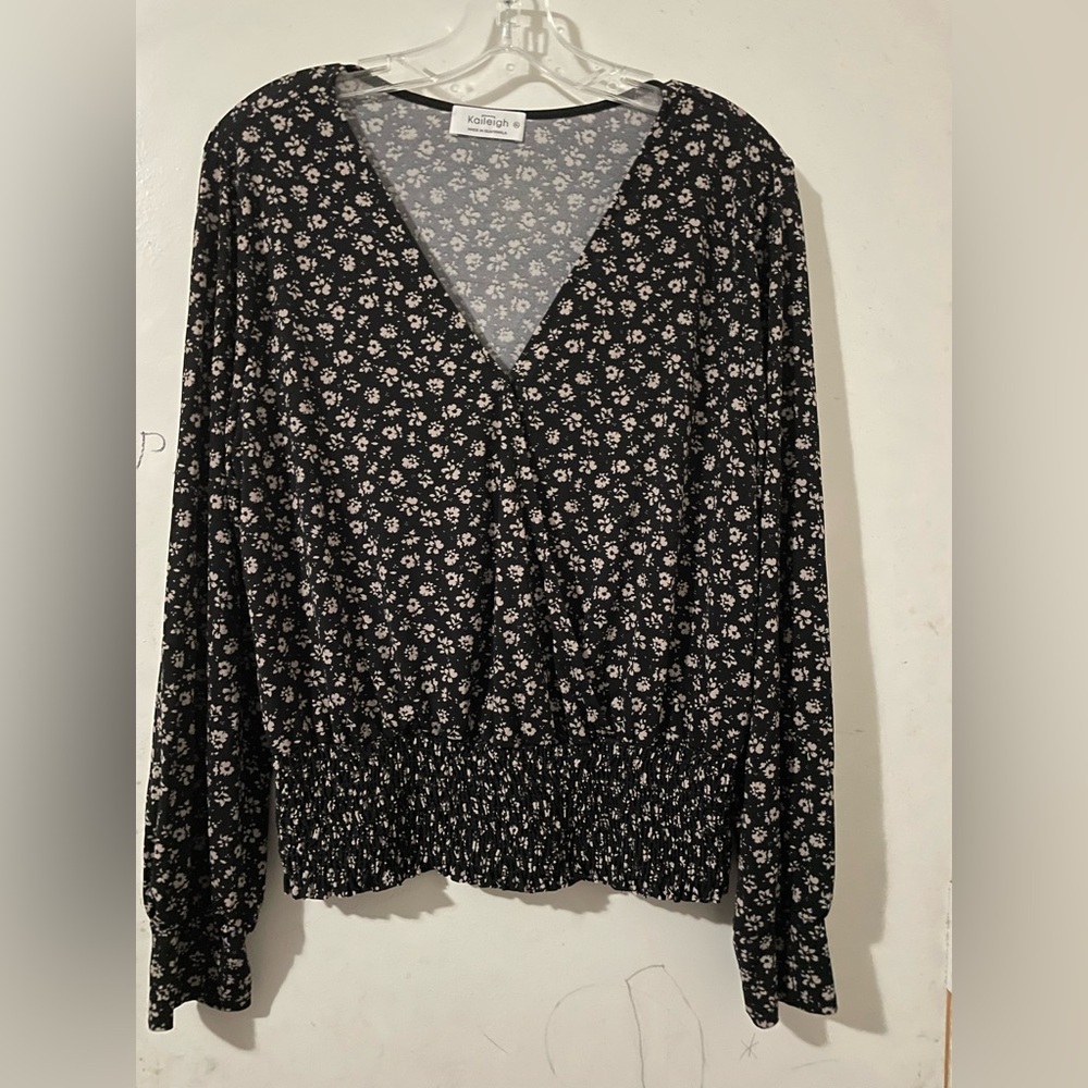Kaileigh Black and White Floral Blouse